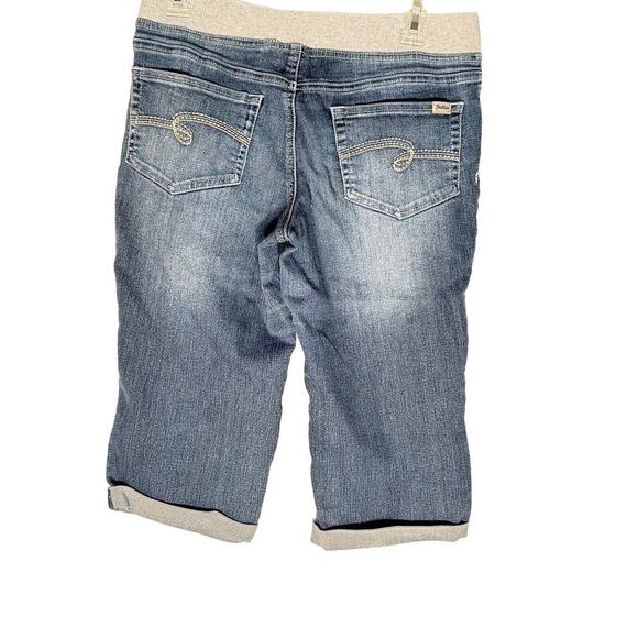 Justice Size 14 1/2 Blue Jean Shorts Super Low Waist Long Bermuda - Picture 2 of 5